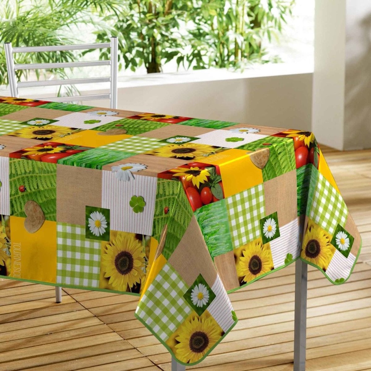 Nappe rectangulaire toile cirée 140x240 Patchfleur vert, DECORATIE