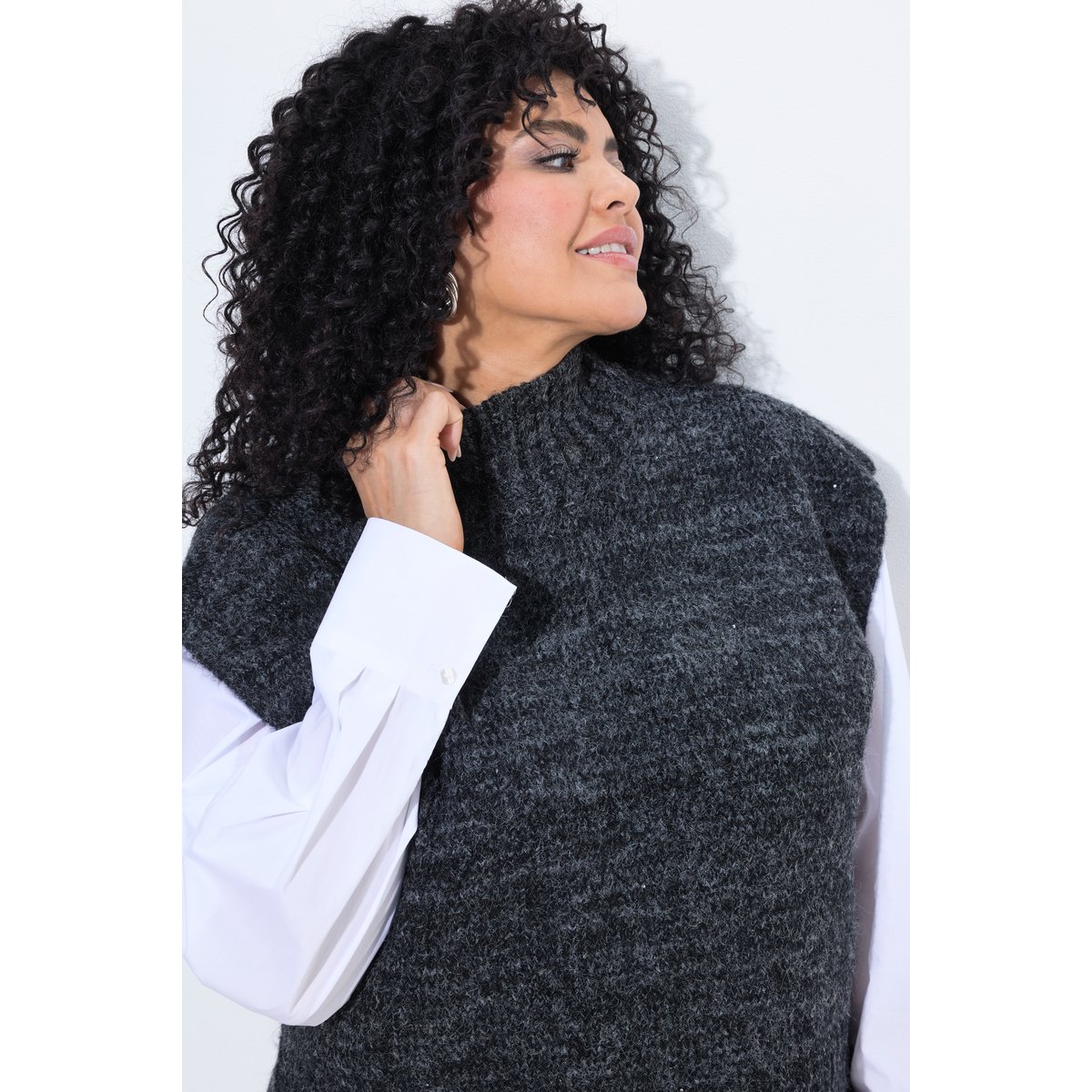 Pull sans manches avec micro-paillettes chiné anthracite, ULLA POPKEN