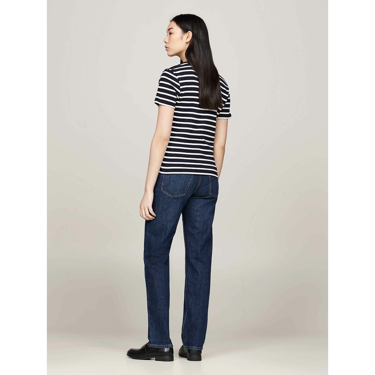 Cotton V-Neck T-Shirt with Short Sleeves navy striped, TOMMY HILFIGER