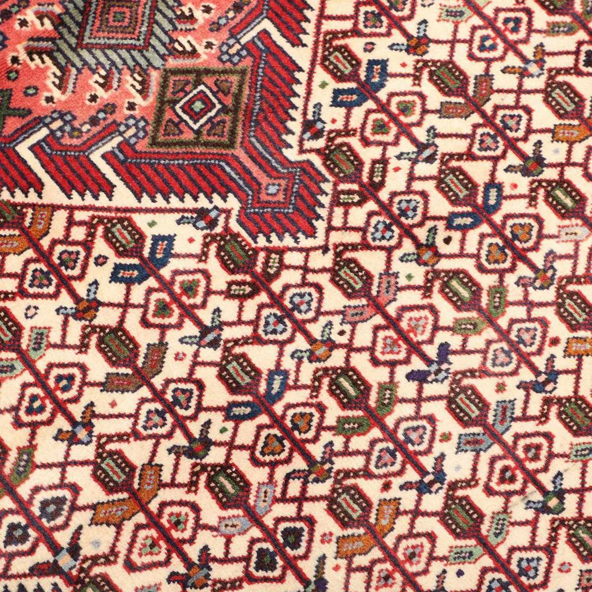 Tapis d'orient au motif oriental, noué main en laine naturelle rouge, crème, bleu, UN AMOUR DE TAPIS