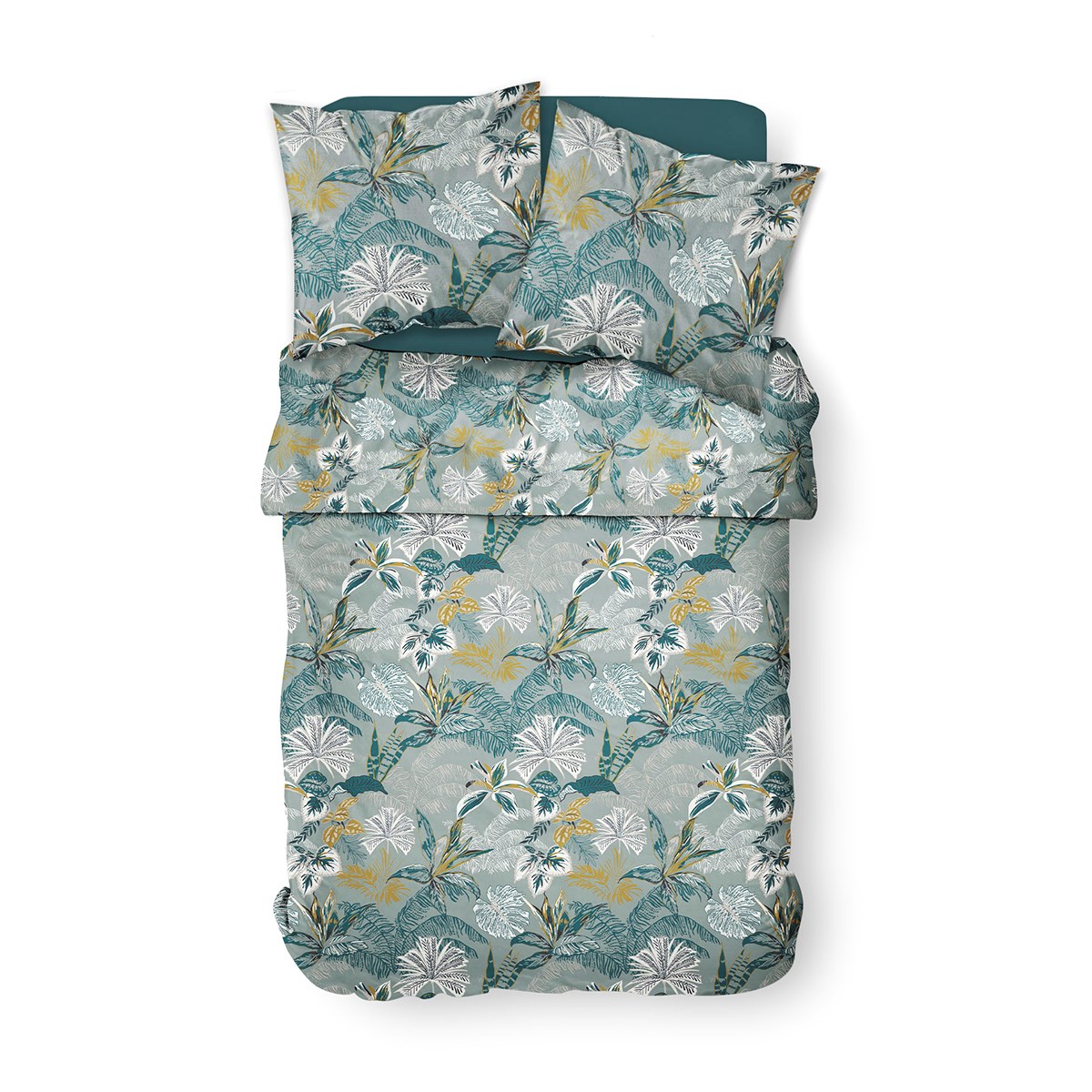 Parure de lit 2 personnes imprimé floral coton HOTEL TROPIK JULIANA bleu, TODAY
