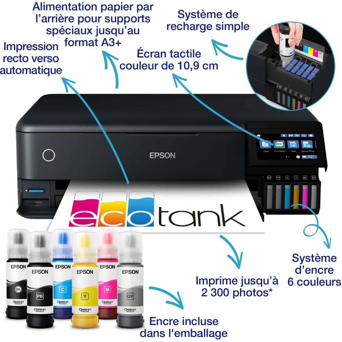 Imprimante jet d'encre EcoTank ET-8550 noir, EPSON
