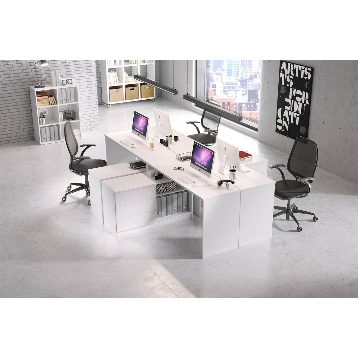 Bureau avec caisson réversible SIHAJO blanc, RECOLLECTION