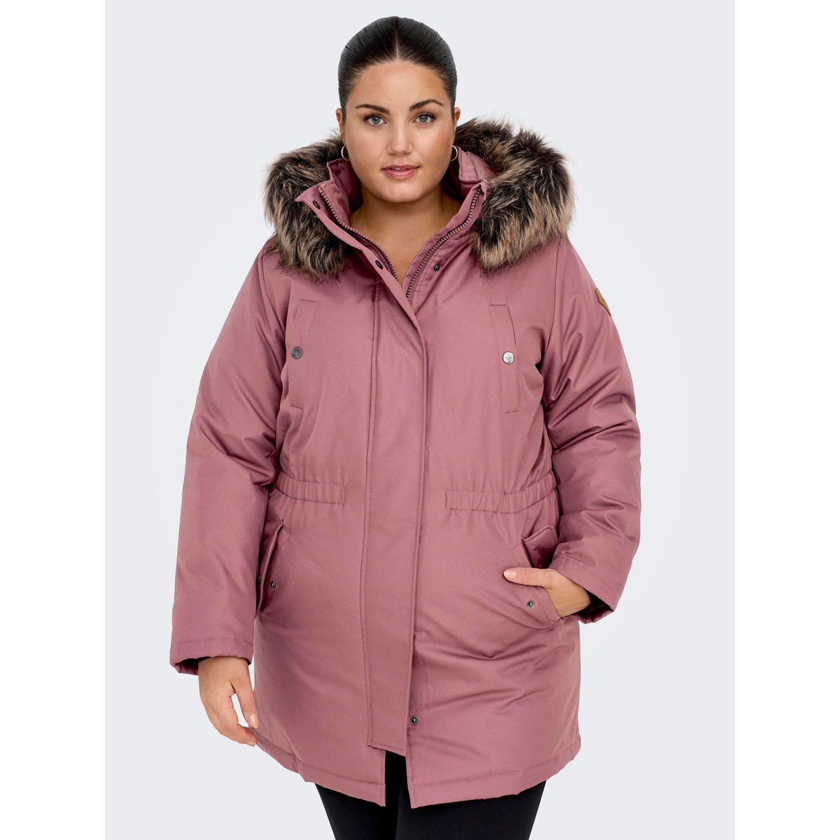 Parka mi-longue à capuche rose - rose brown, ONLY CARMAKOMA