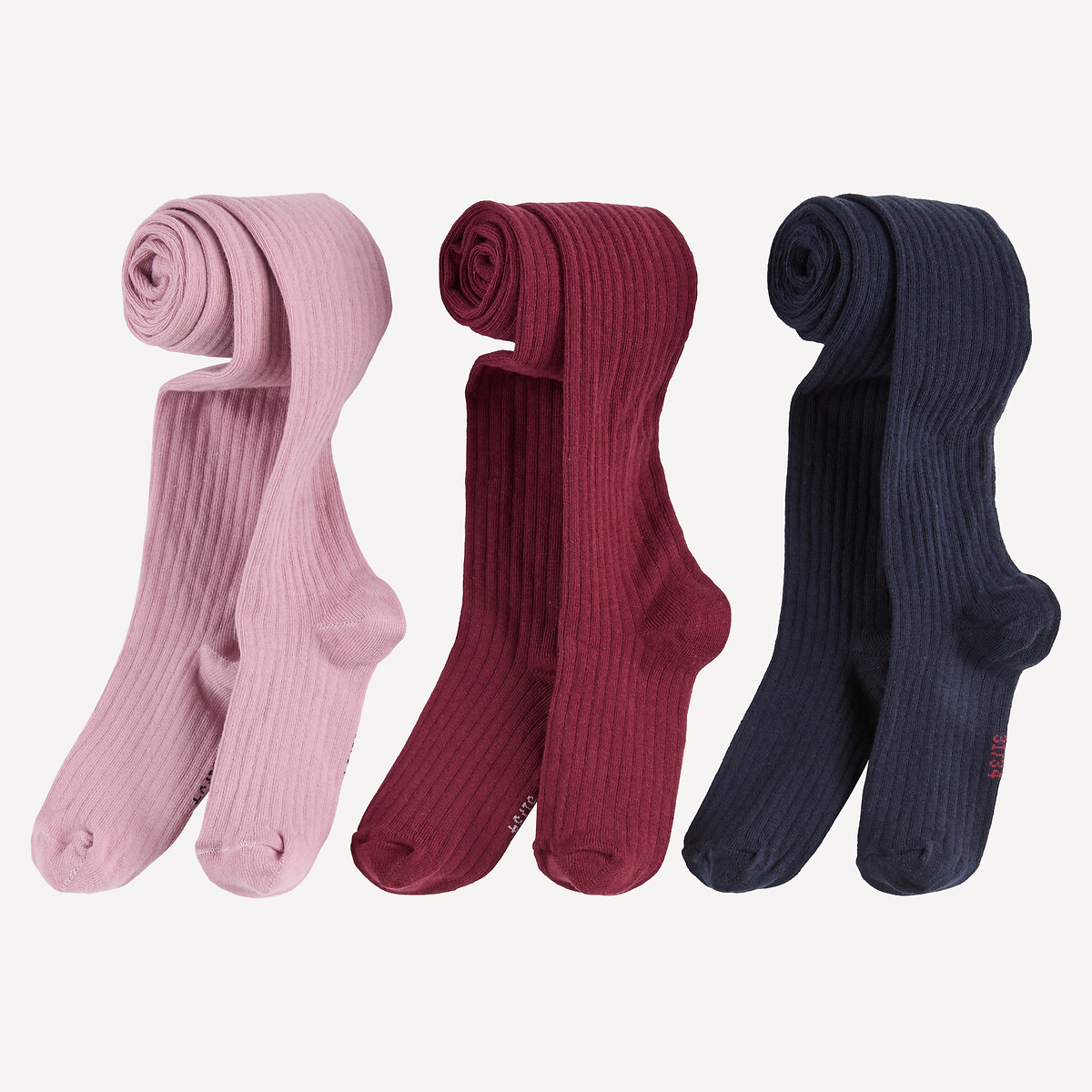 Lot de 3 paires de collants unies côtelées rose + marine, LA REDOUTE COLLECTIONS