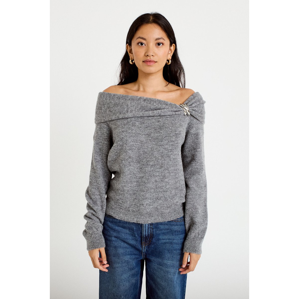 Pull col bardot manches longues gris, CACHE CACHE