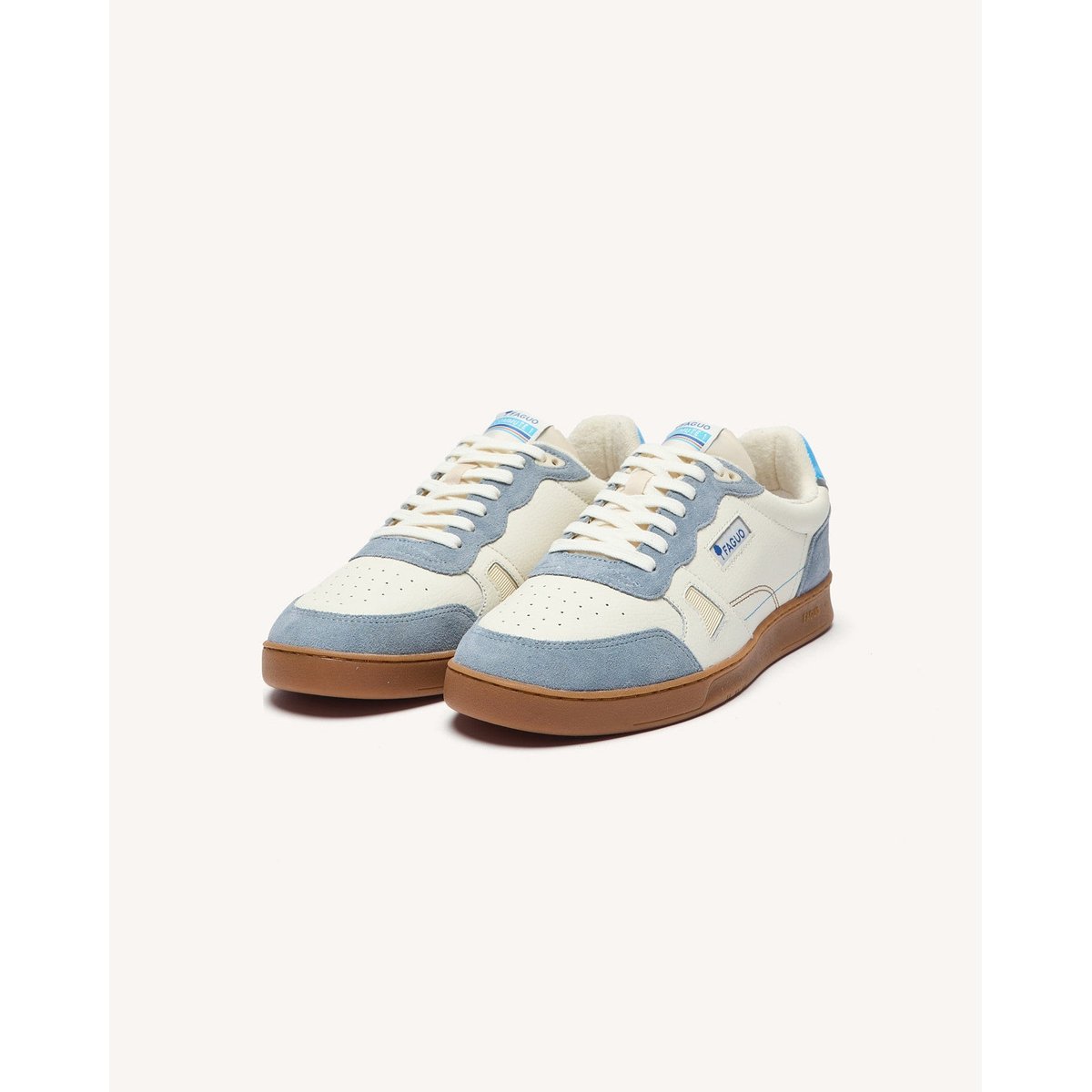 Baskets basses cuir suede COMMUTE 1 blanc et bleu, FAGUO