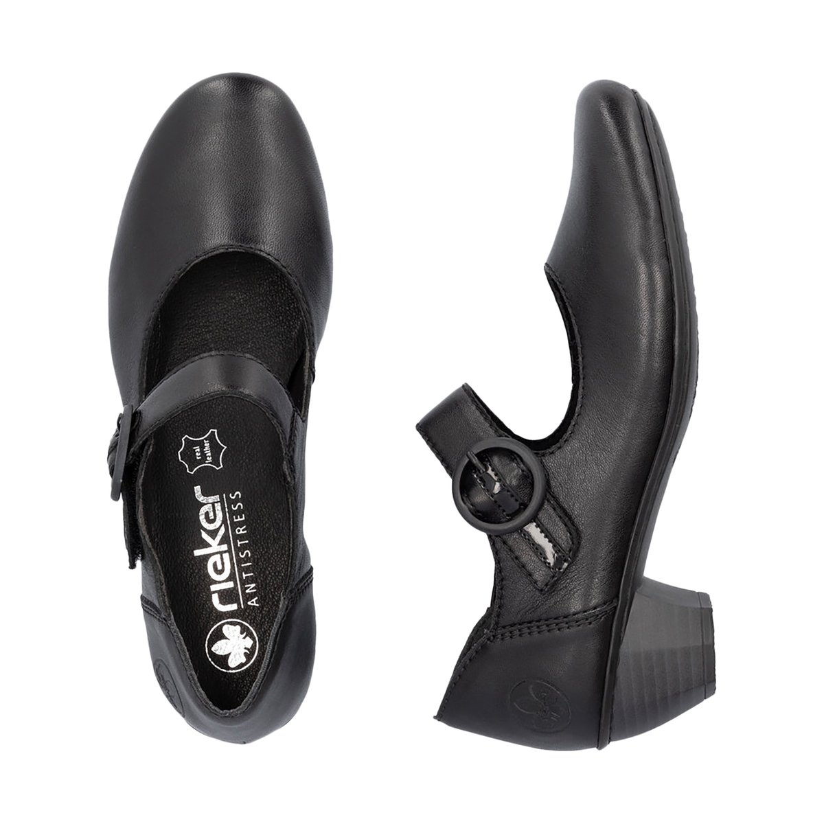 Escarpin cuir talon décroché bas noires, RIEKER