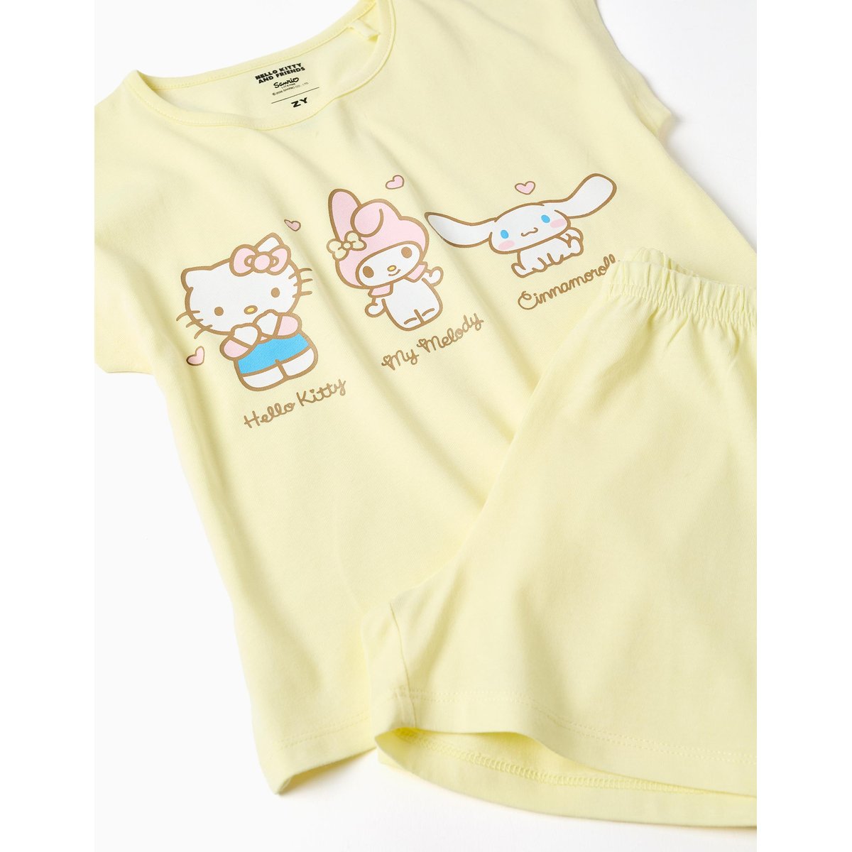 Pyjama à manches courtes en coton avec imprimé Hello Kitty jaune clair, ZIPPY