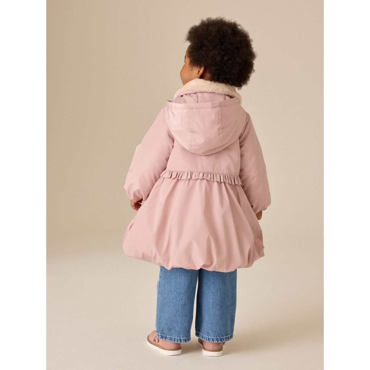 Manteau déperlant avec col en imitation fourrure rose, NEXT