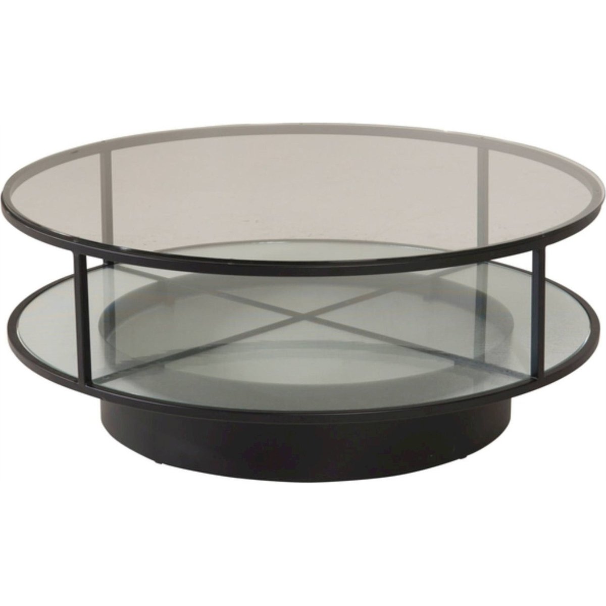 Table basse ronde CREASTER en verre et métal noir et transparent, RECOLLECTION
