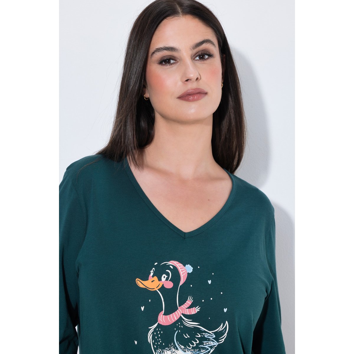 Grand T-shirt, canard faisant du ski vert pin, ULLA POPKEN