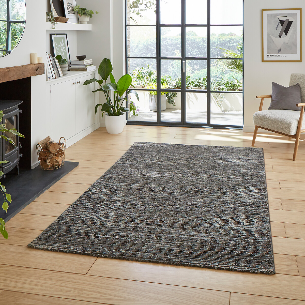 Textured Stripe Super Soft Washable Rug charcoal, SO'HOME