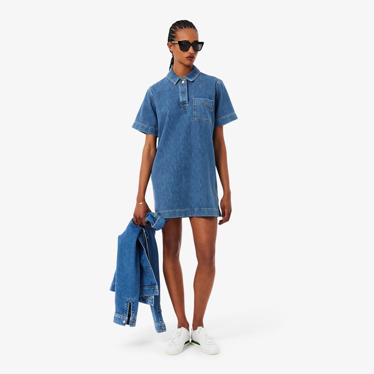 Robe polo oversize denim bleu-36l, LACOSTE