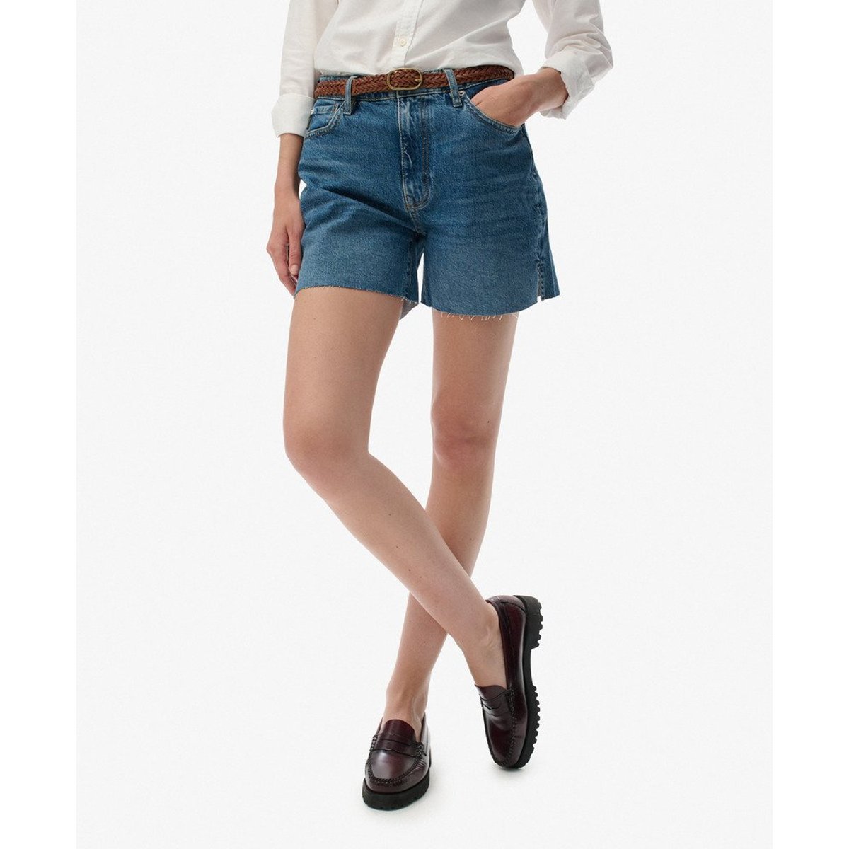 Short ajouré à taille mi-haute bleu vintage fulton, SUPERDRY