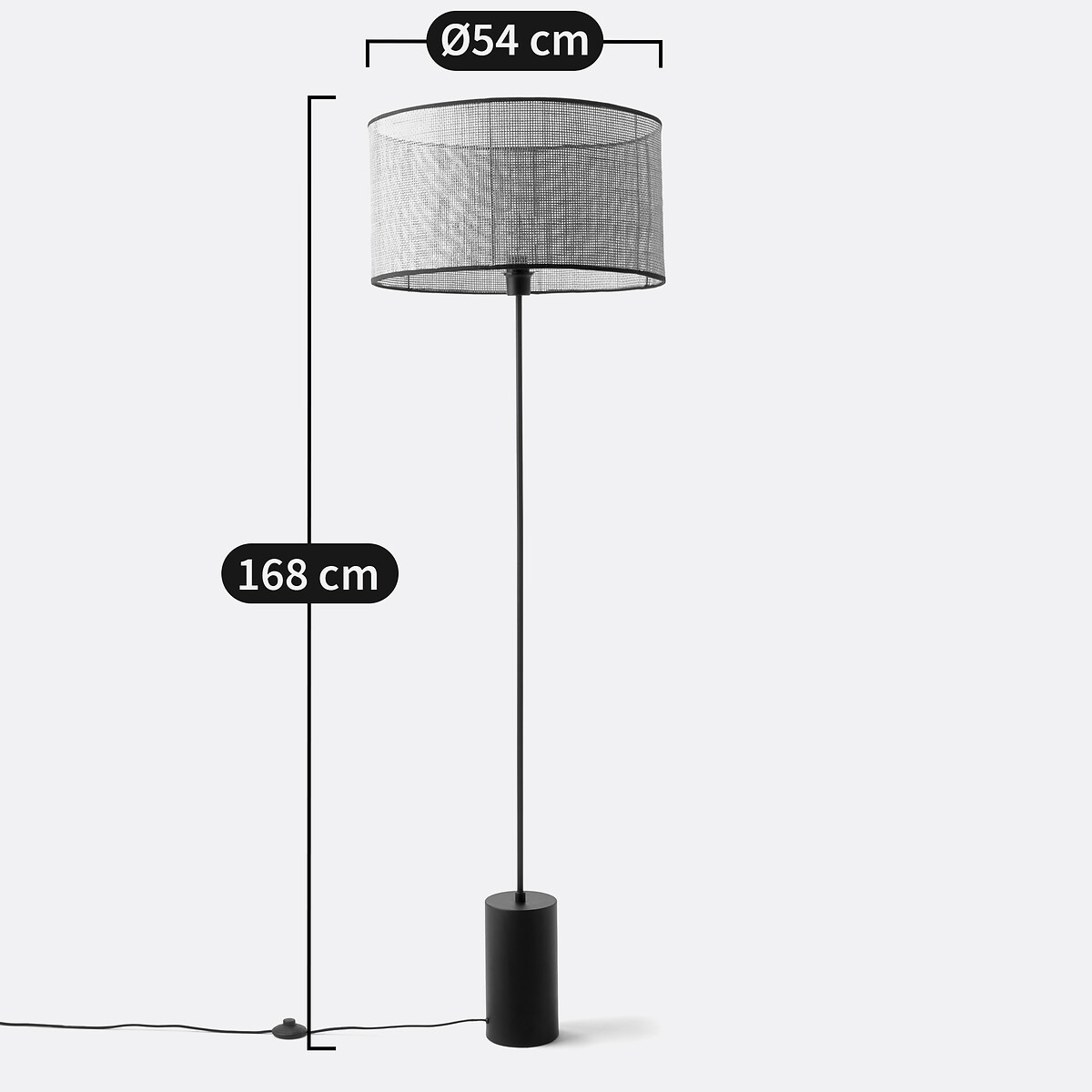 Lampadaire métal fer et cannage, Cara noir/naturel, LA REDOUTE INTERIEURS