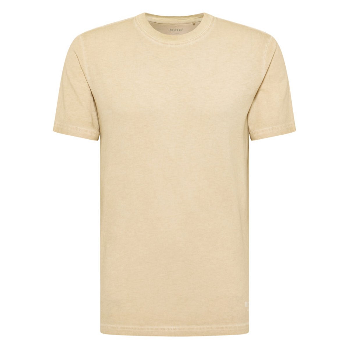 T-shirt en coton beige aspect légèrement délavé avec un col rond beige, MUSTANG