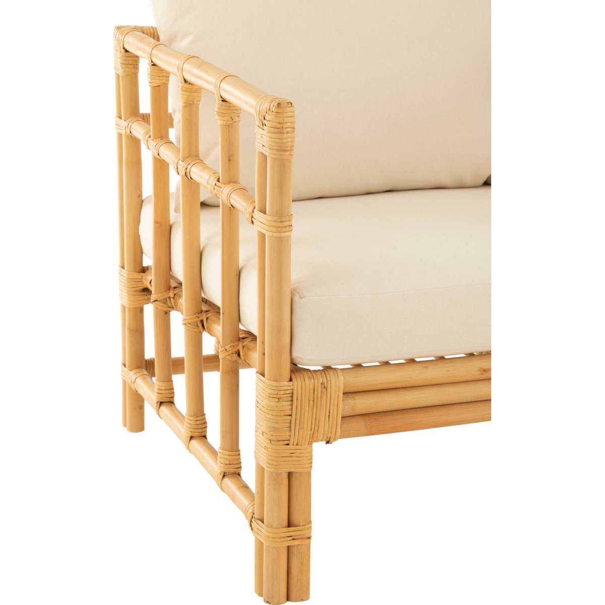 Fauteuil en rotin avec coussin pour salon naturel rotin et blanc cassé, RECOLLECTION