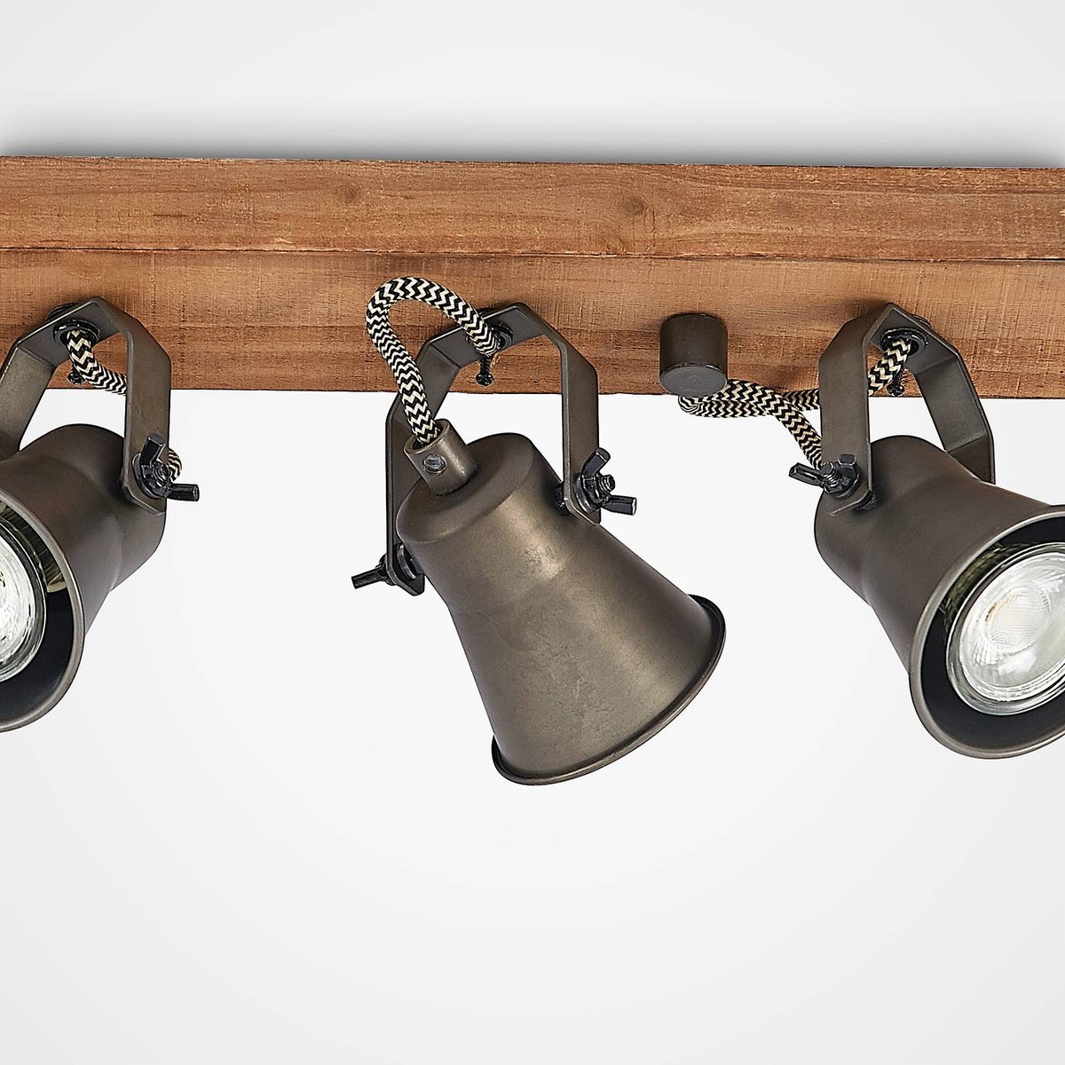 Projecteur halogène en bois vintage marron, noir, LINDBY