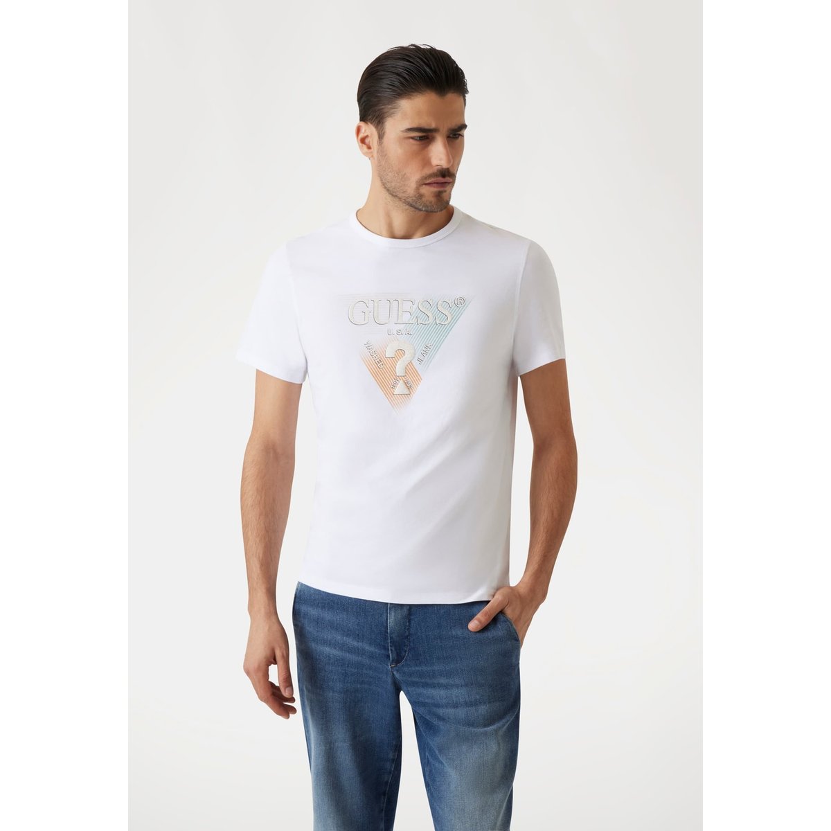 T-Shirt Triangle Frontal blanc, GUESS