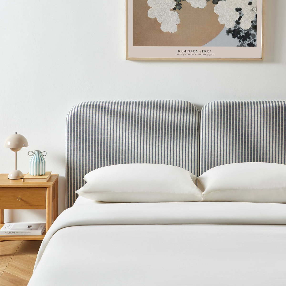 Tête de lit en tissu LOUISON bleu et blanc, SORELH