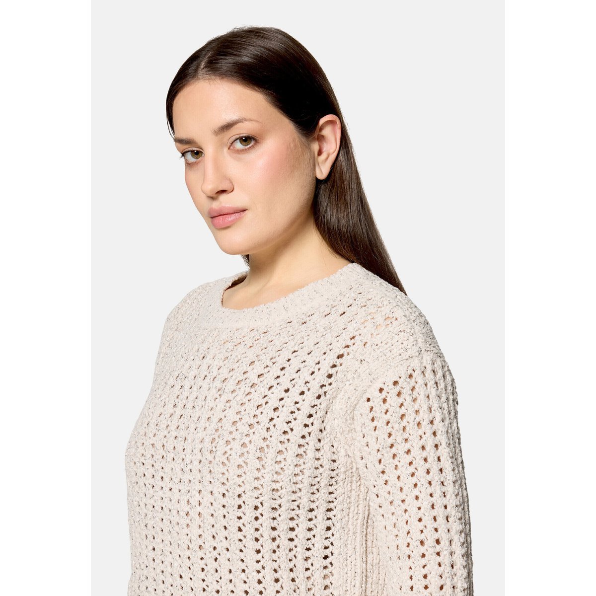 Pull-over en grosse maille à motif ajouré silky beige, BETTY BARCLAY