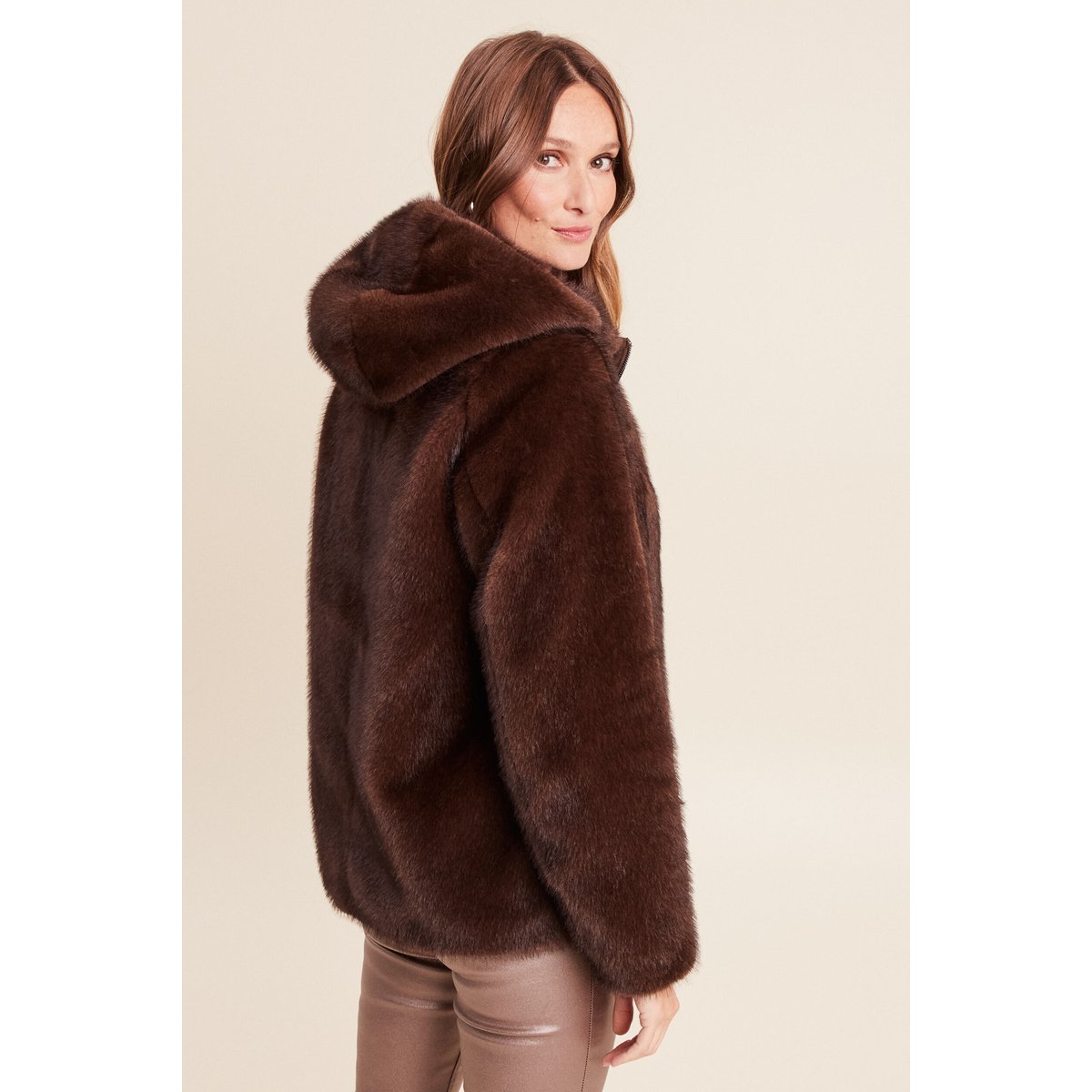 Manteau doublé avec capuche marron foncé, BREAL