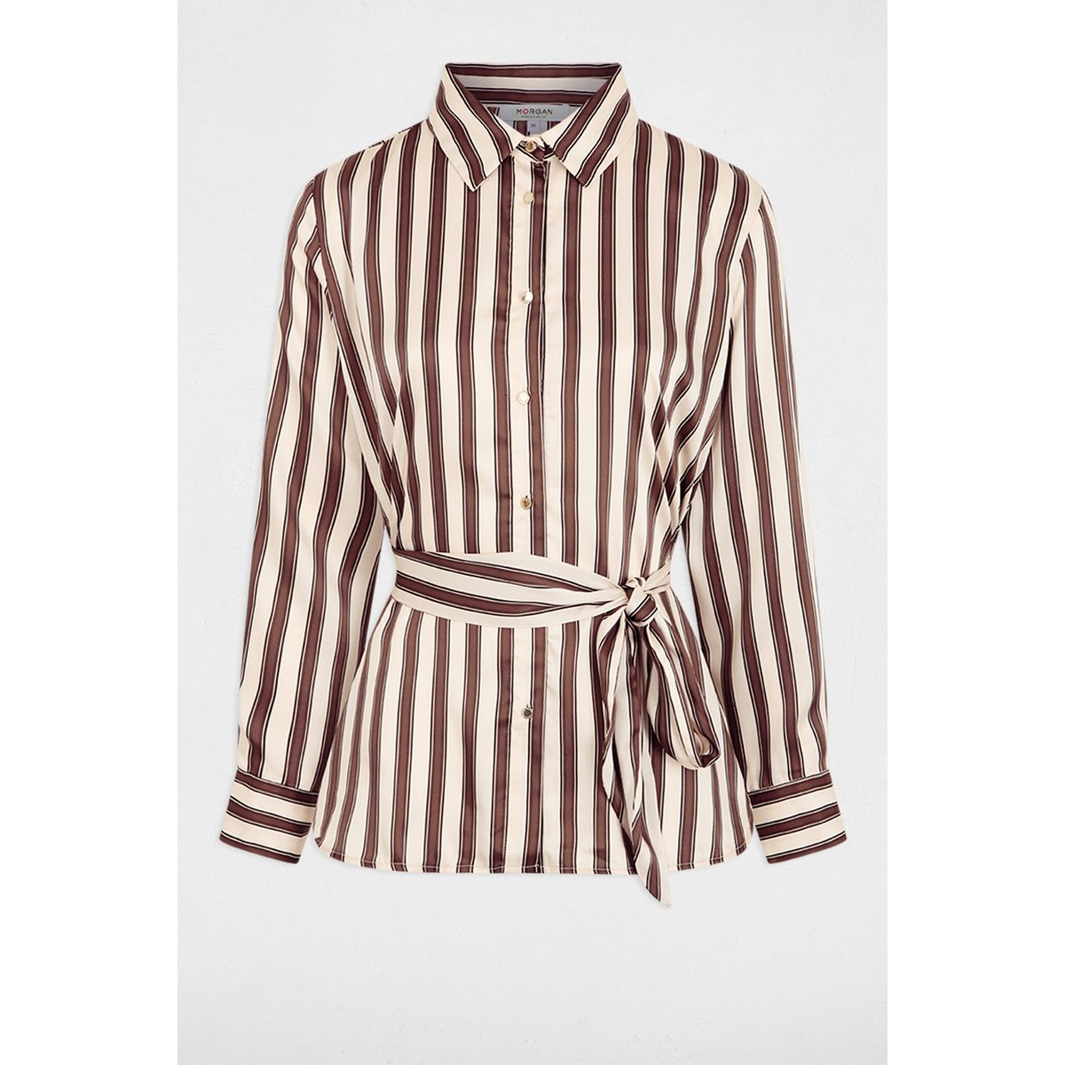 Chemise rayée ceinturée multicolore, MORGAN