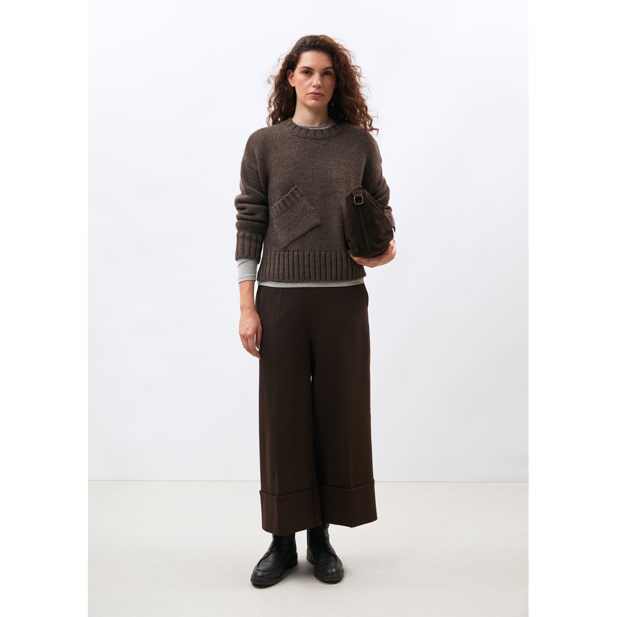 Pull manches longues col rond taupe, HUMILITY