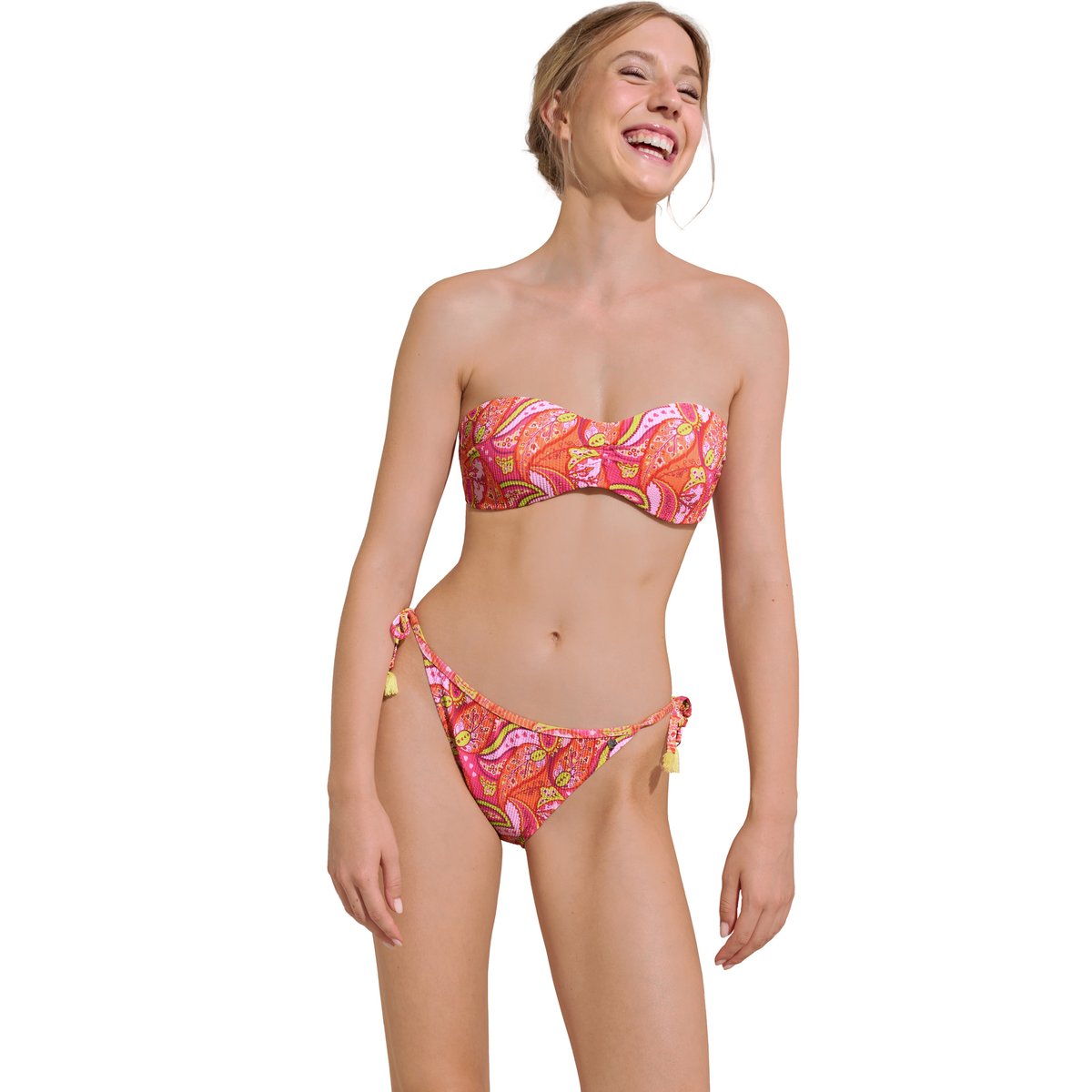 Bas maillot slip de bain taille basse à nouettes Kavala corail, LISCA