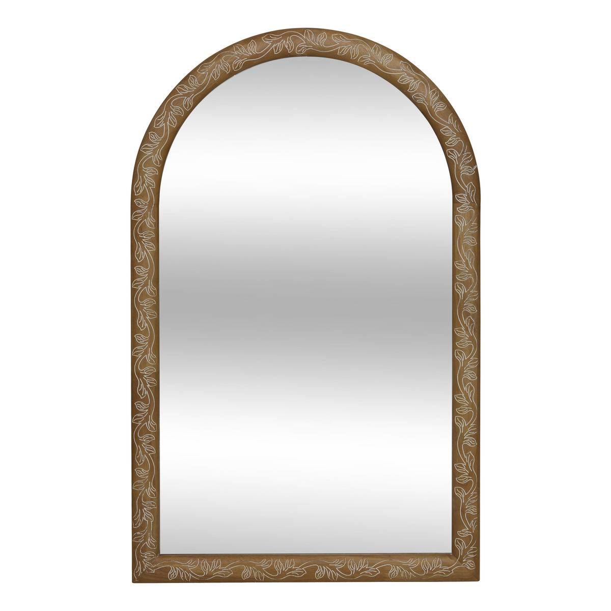 Miroir mural arche bois gravé motifs végétaux ETHEL marron, ATMOSPHERA
