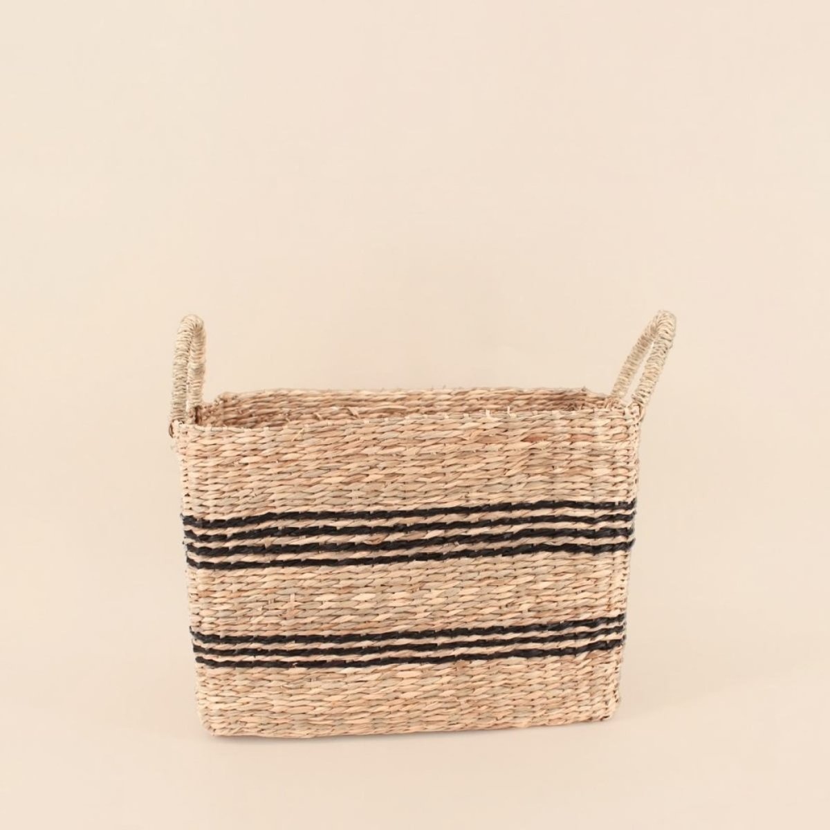 Set de 3 paniers rectangulaires en jonc de mer avec poignées beige, ORNAMI