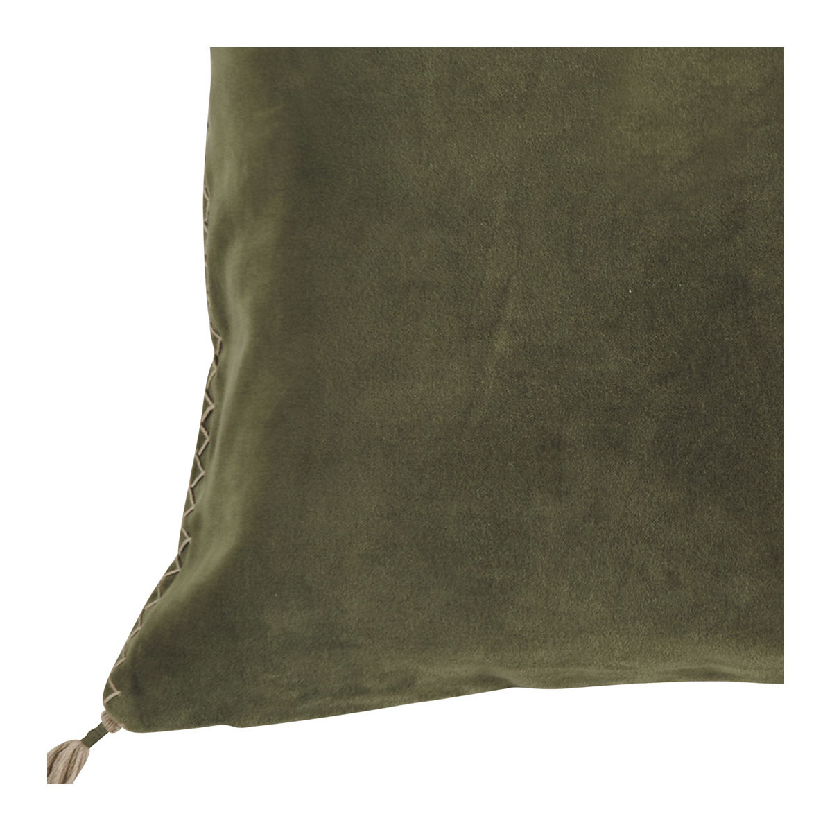 Housse de coussin en velours de coton kaki, BLANC D’IVOIRE