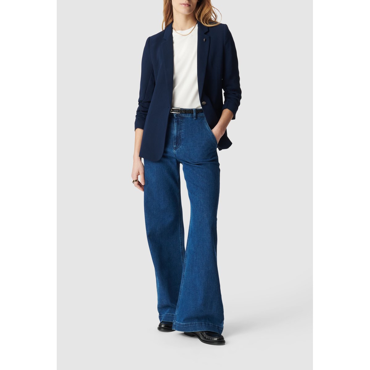 Veste de tailleur manches 3/4 froncées bleu marine, IKKS