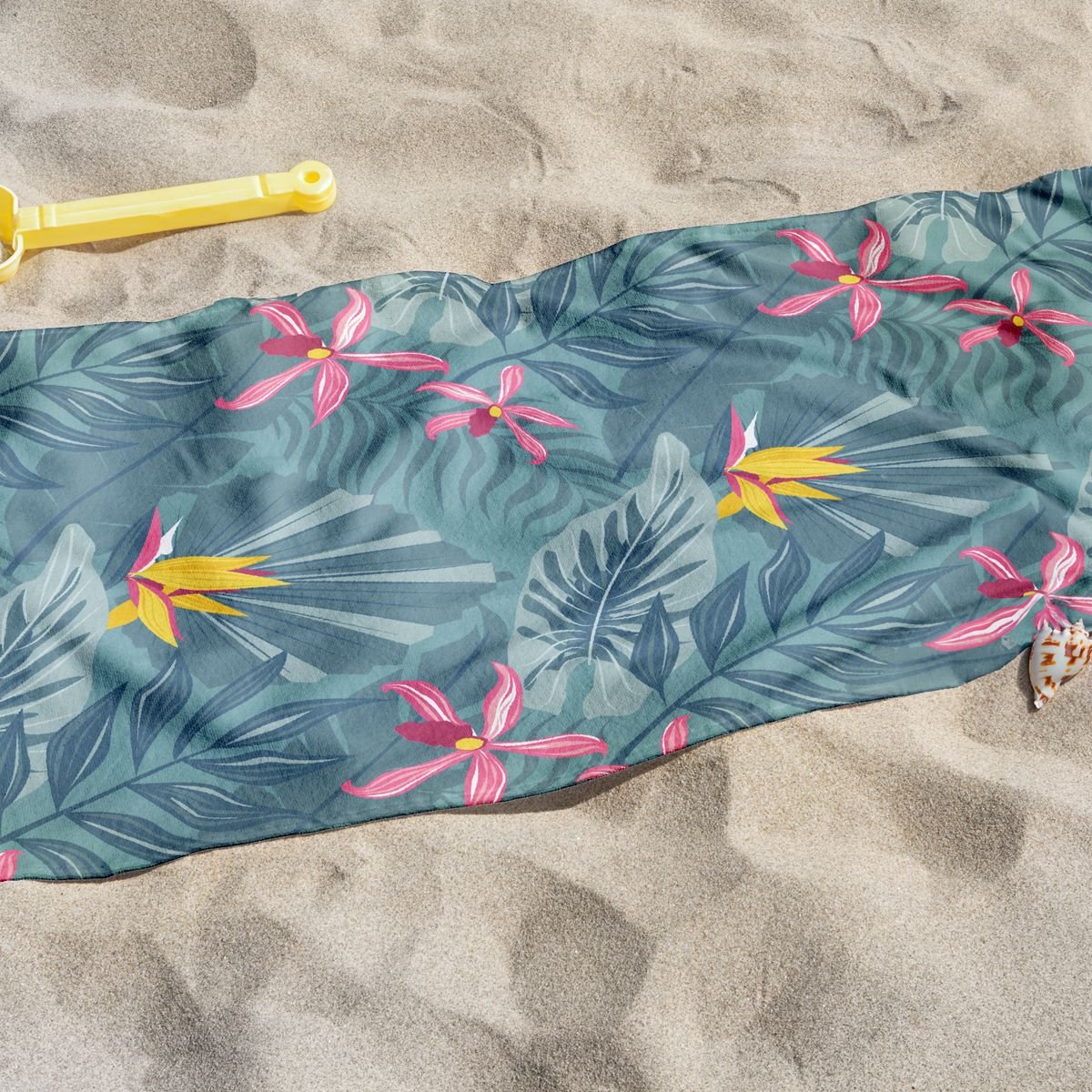 Serviette de plage éponge imprimé SUMMER AMAZONIA bleu pétrole, TODAY