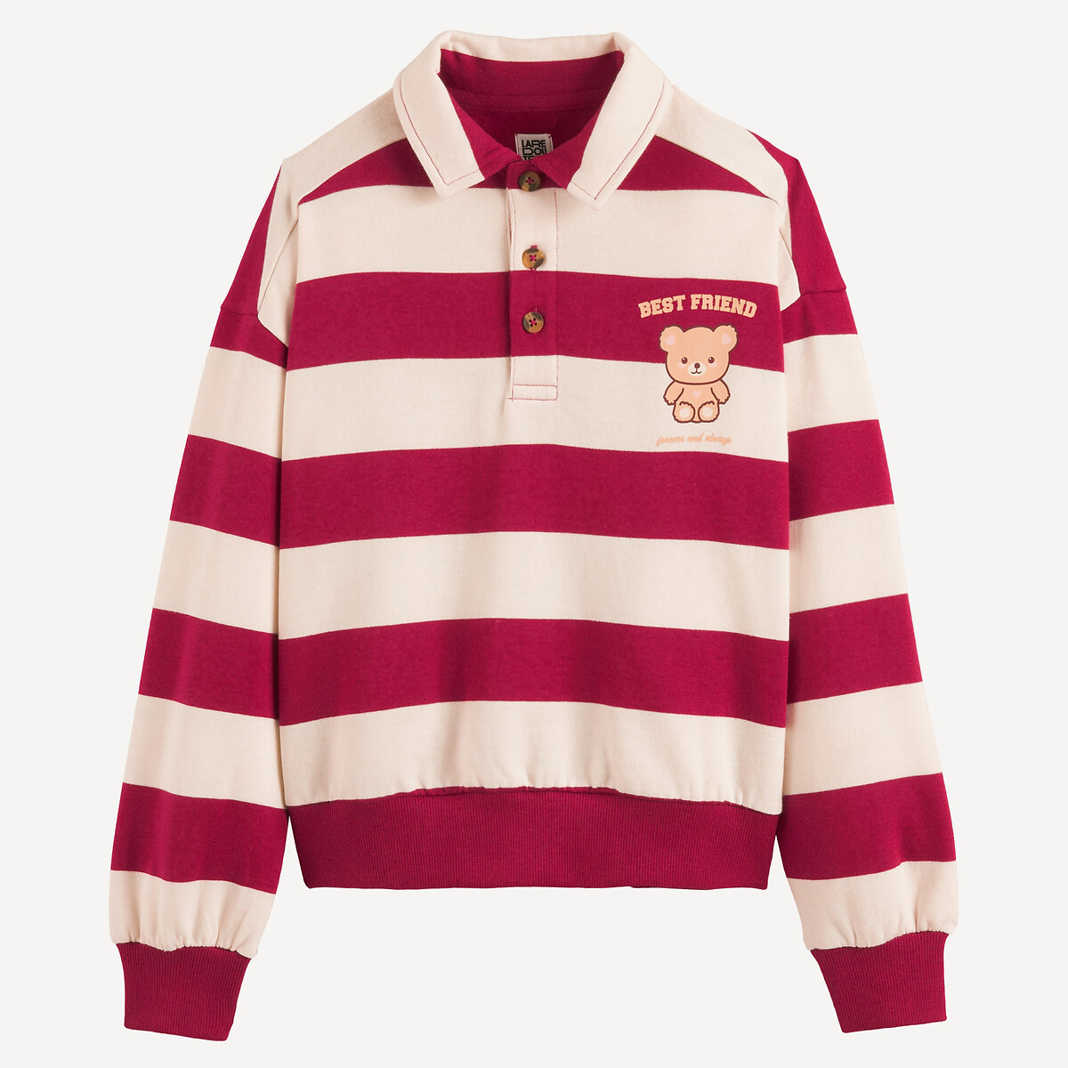 Sweat rayé avec col polo rayé bordeaux, LA REDOUTE COLLECTIONS