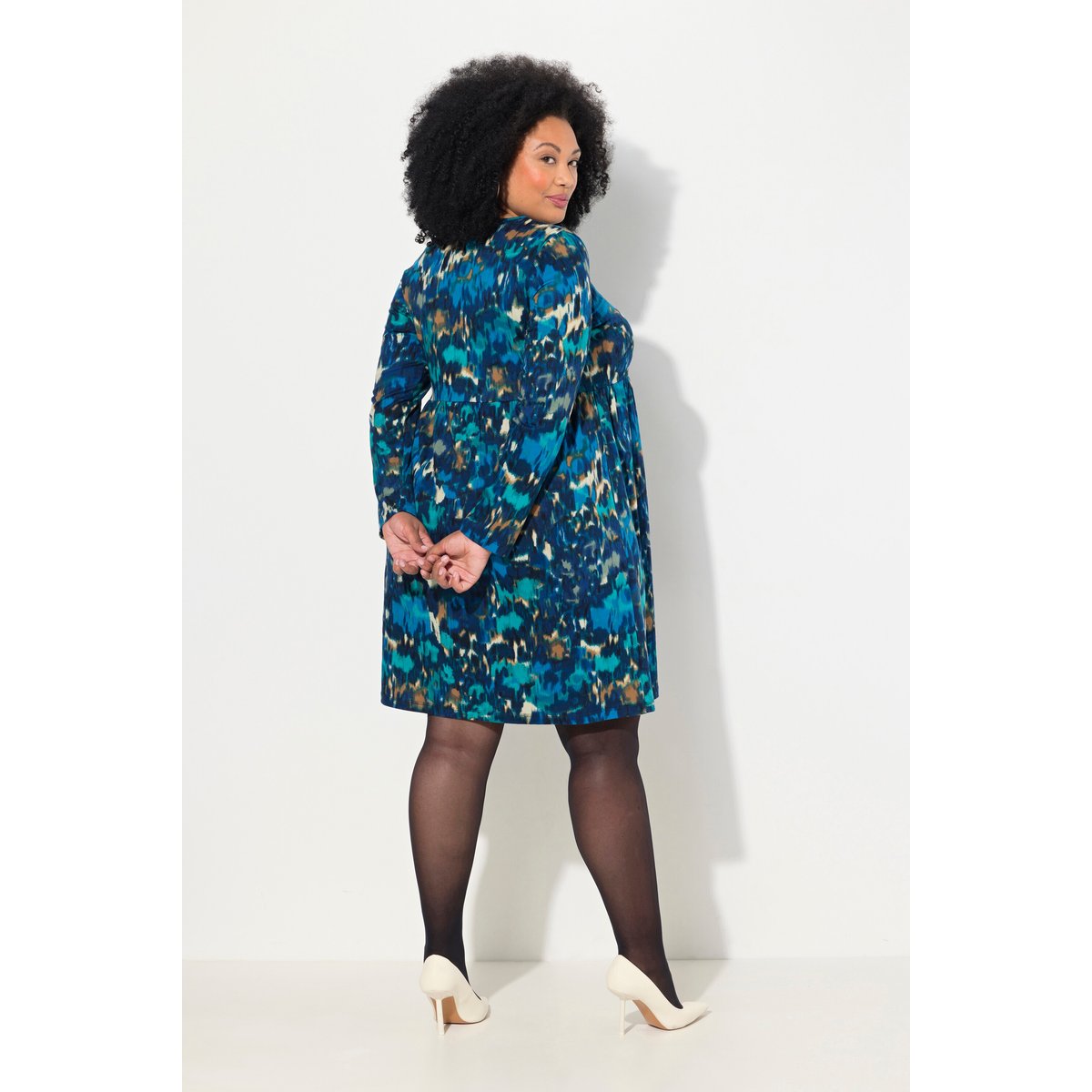Robe en jersey à col rond et manches longues marine, ULLA POPKEN