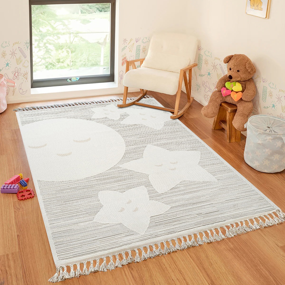 Tapis enfant doux texturé ZOOLIA blanc, THE DECO FACTORY