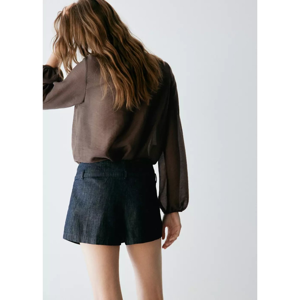 Blouse Lyocell volants marron, MANGO