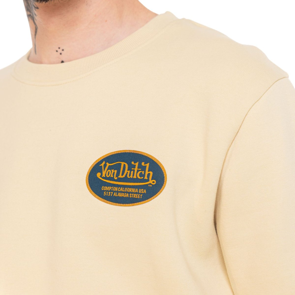 Sweatshirt coton LEWIS beige/bleu marine/rouge, VON DUTCH