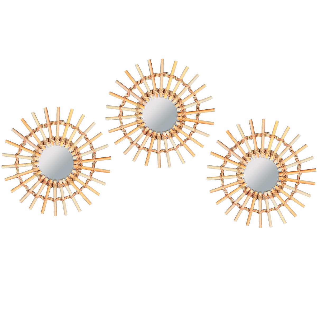 Set de 3 miroirs ronds en bambou 28x28cm bois, WADIGA
