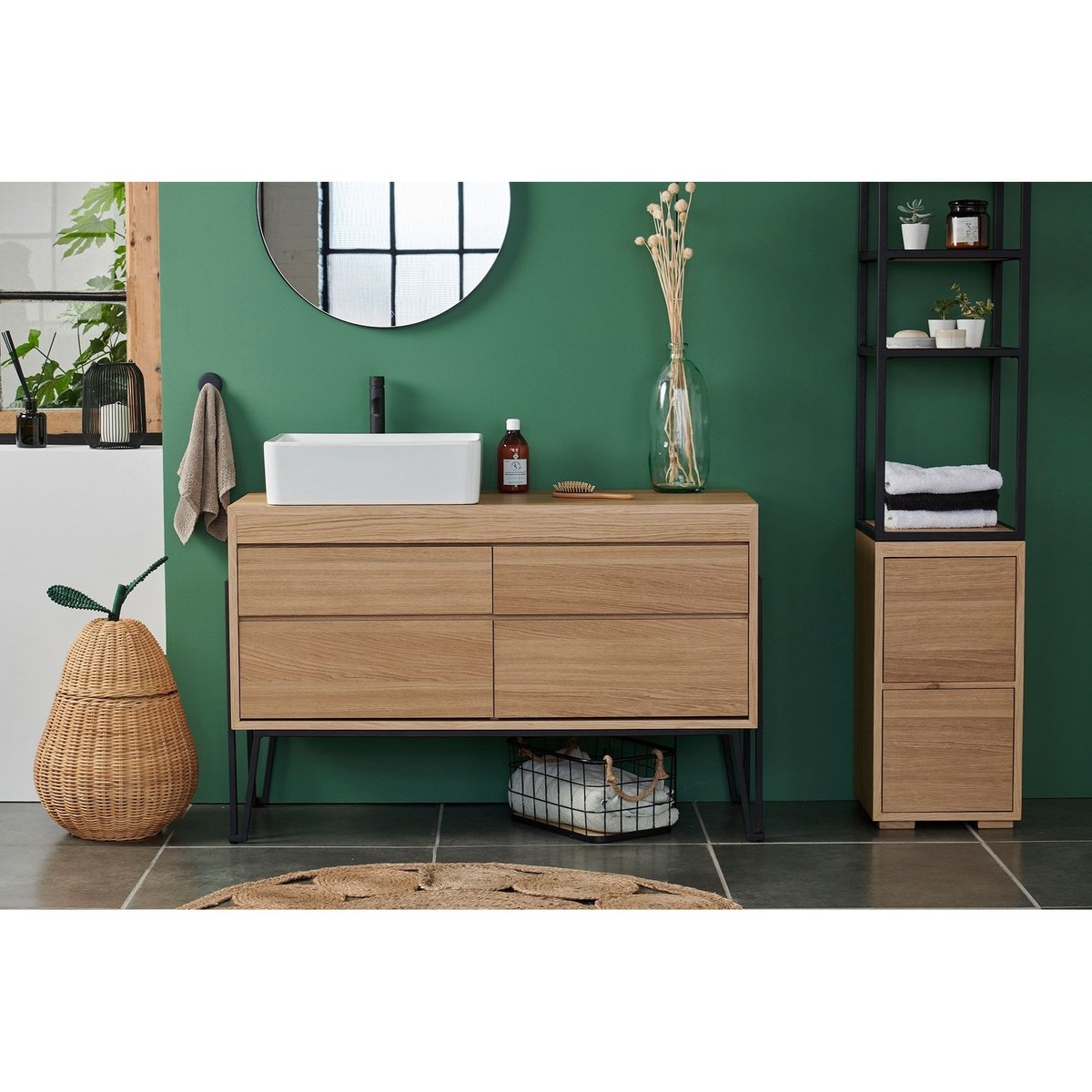 Meuble sous vasque en bois et métal 4 tiroirs L120 - BRIGHTON marron, HELLIN, DEPUIS 1862