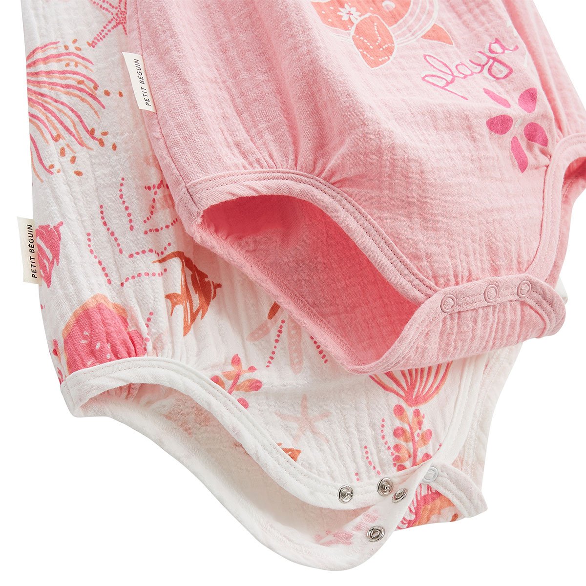 Lot de 2 barboteuses bloomer bébé en gaze de coton Bahamas rose, PETIT BEGUIN