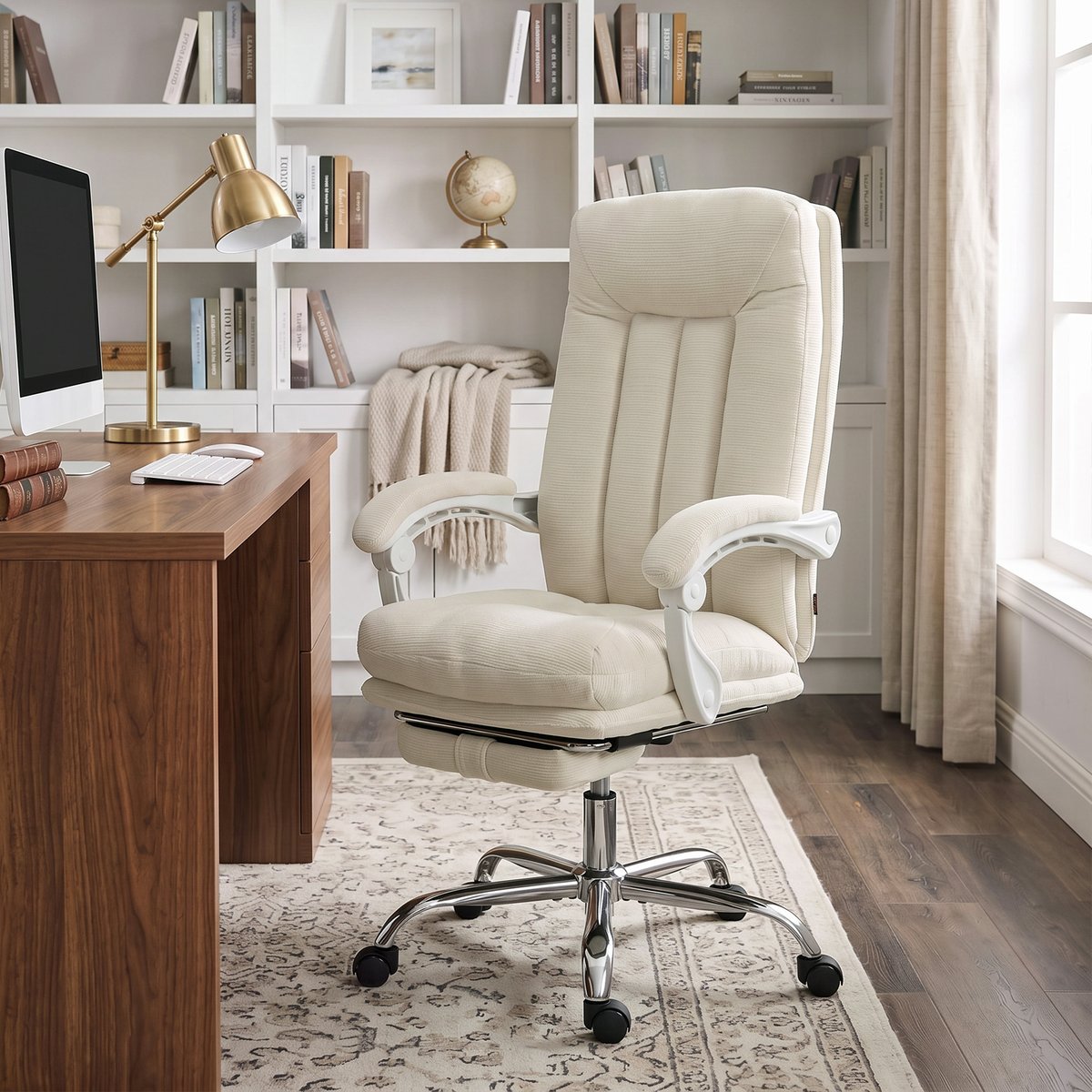 Chaise de bureau Chenille Crème crème, argent, HOMCOM