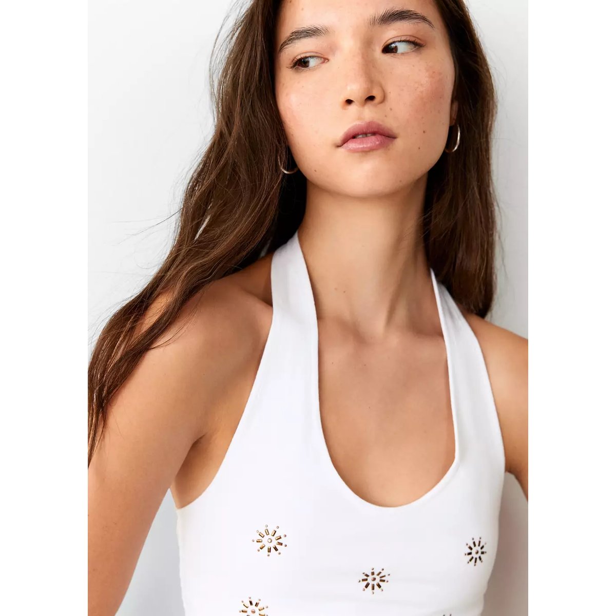 Top halter à détails métalliques blanc cassé, MANGO TEEN
