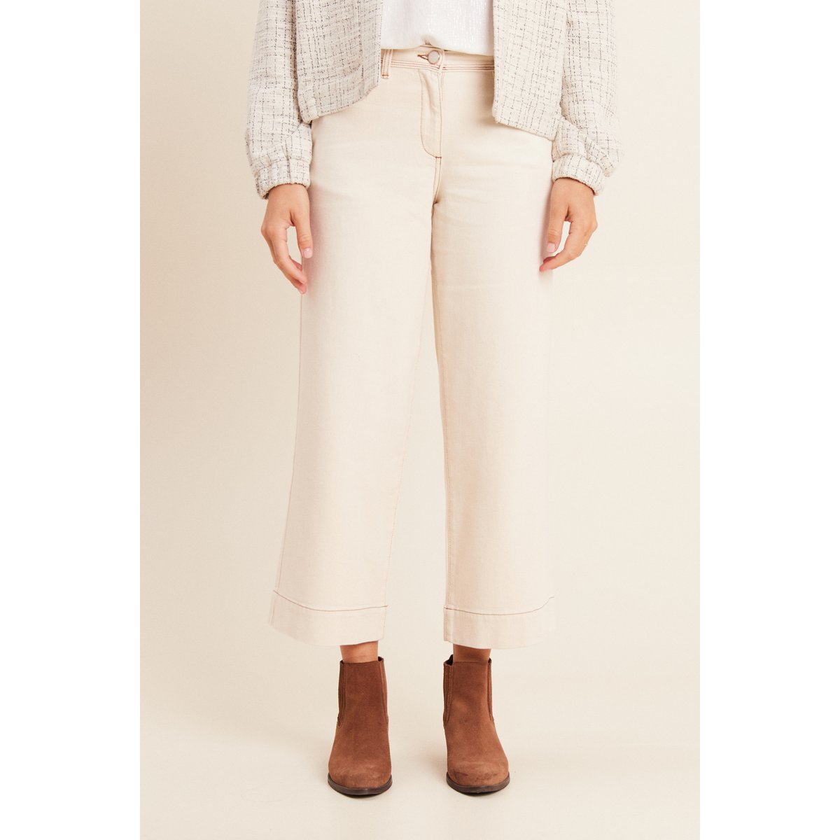 Jean large taille haute 7/8ème ivoire, BREAL