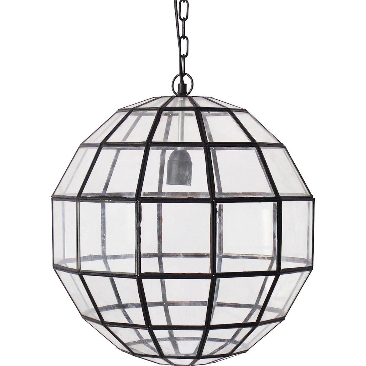 Suspension florale en verre décoré rond style contemporain verre transparent et métal noir, RECOLLECTION