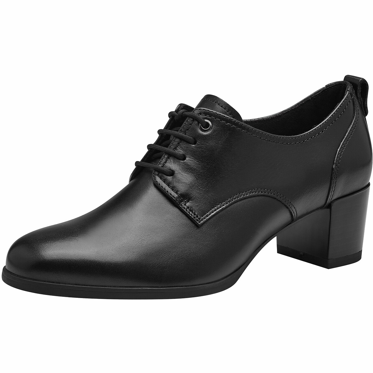 Derbies richelieu à talon, cuir noir, TAMARIS