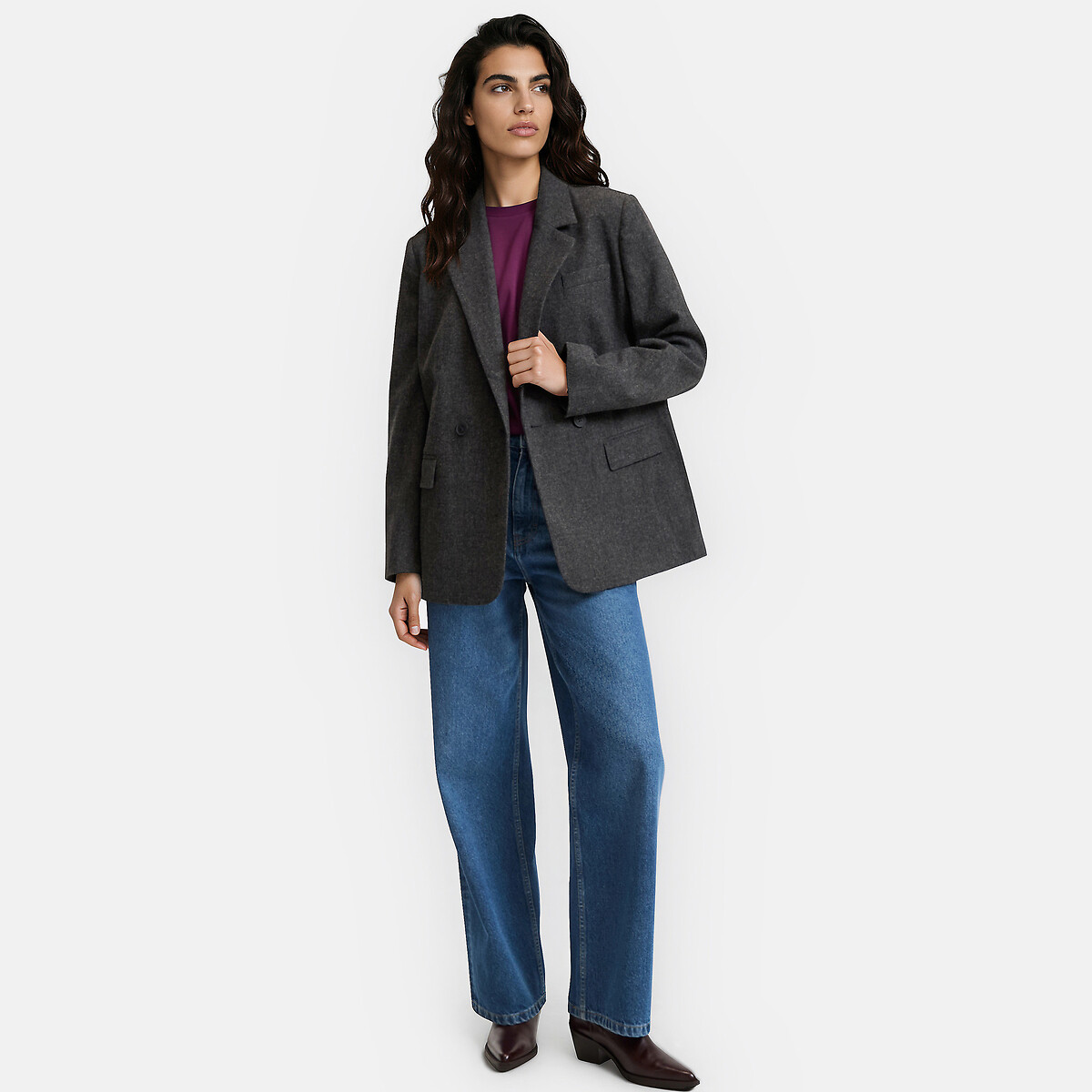 Marl Effect Oversized Blazer charcoal grey, LA REDOUTE COLLECTIONS