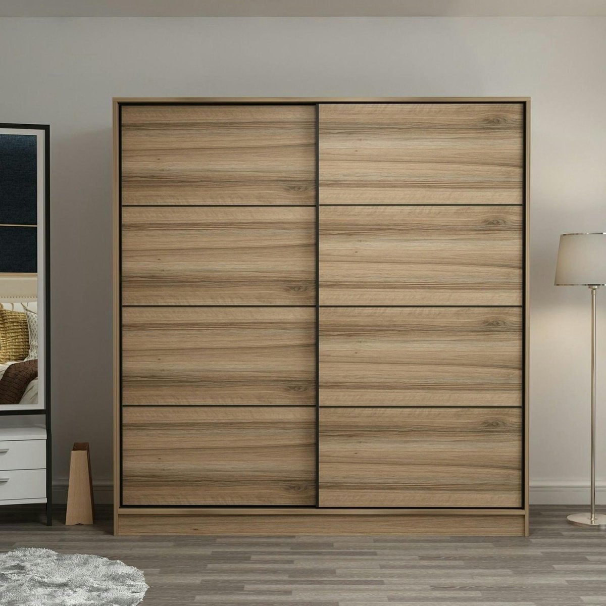 Armoire moderne 2 portes coulissantes BYRON chêne, PIER IMPORT